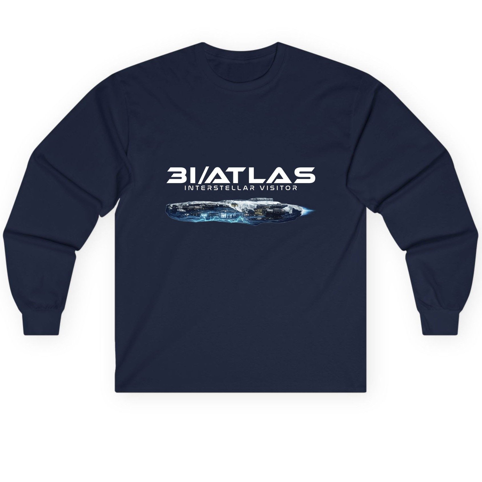 31 Atlas Interstellar Visitor sci-fi spaceship Long Sleeve Tee Navy product mockup