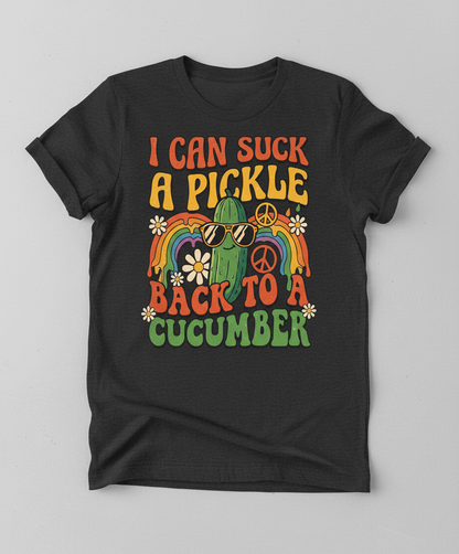 I Can Suck A Pickle Back To A Cucumber Funny Retro 70s Design T-Shirt - Dark Heather