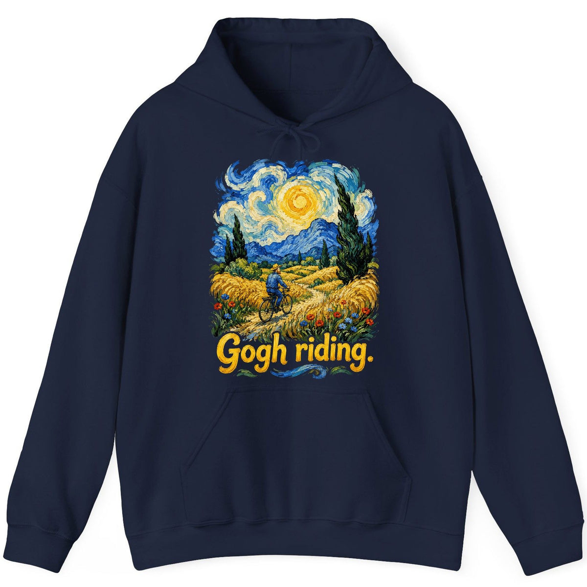Gogh Riding van gogh art parody Hoodie Navy product mockup