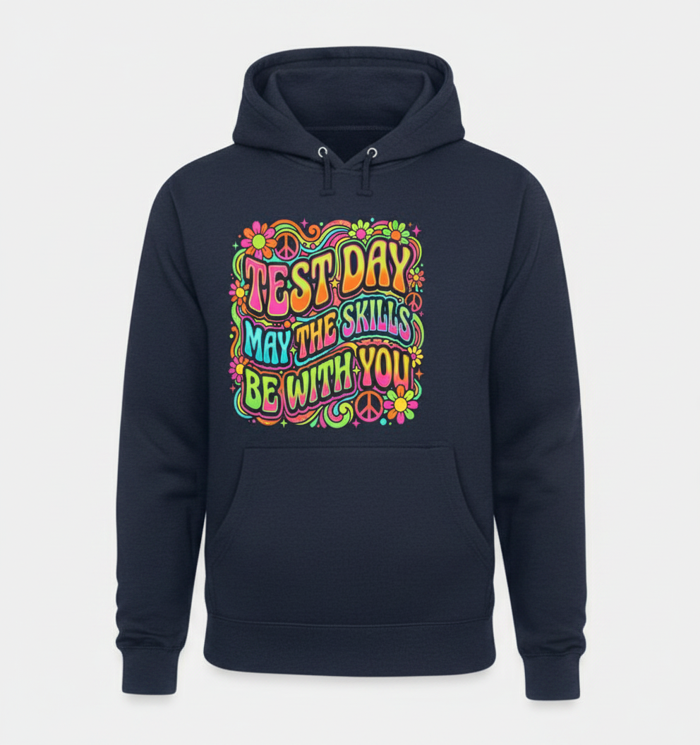 Test Day May The Skills Be With You Psychedelic Retro Design Hoodie - Navy