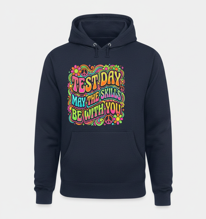 Test Day May The Skills Be With You Psychedelic Retro Design Hoodie - Navy