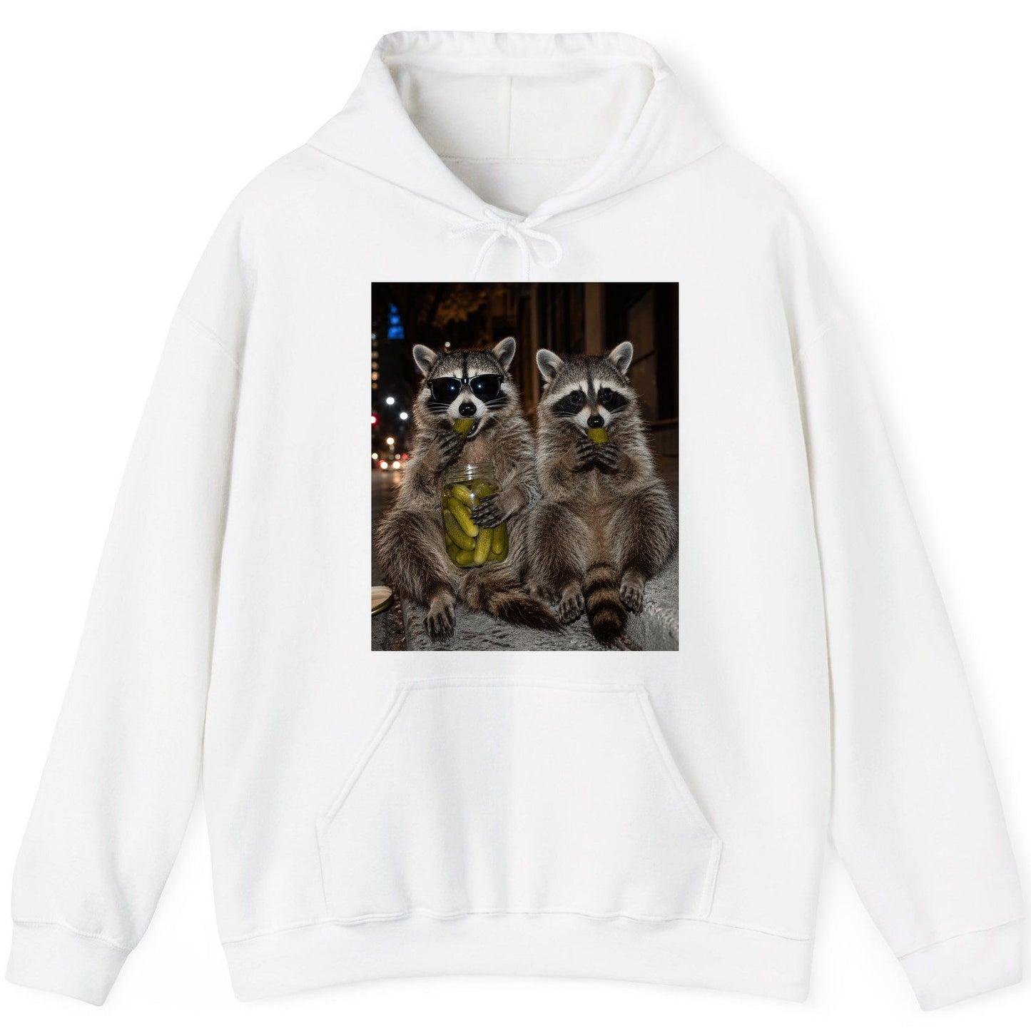 Raccoons Eating Pickles Funny Animal Lovers Hoodie - product mockup - White