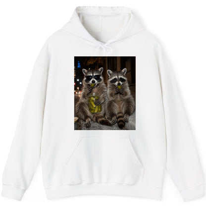 Raccoons Eating Pickles Funny Animal Lovers Hoodie - product mockup - White