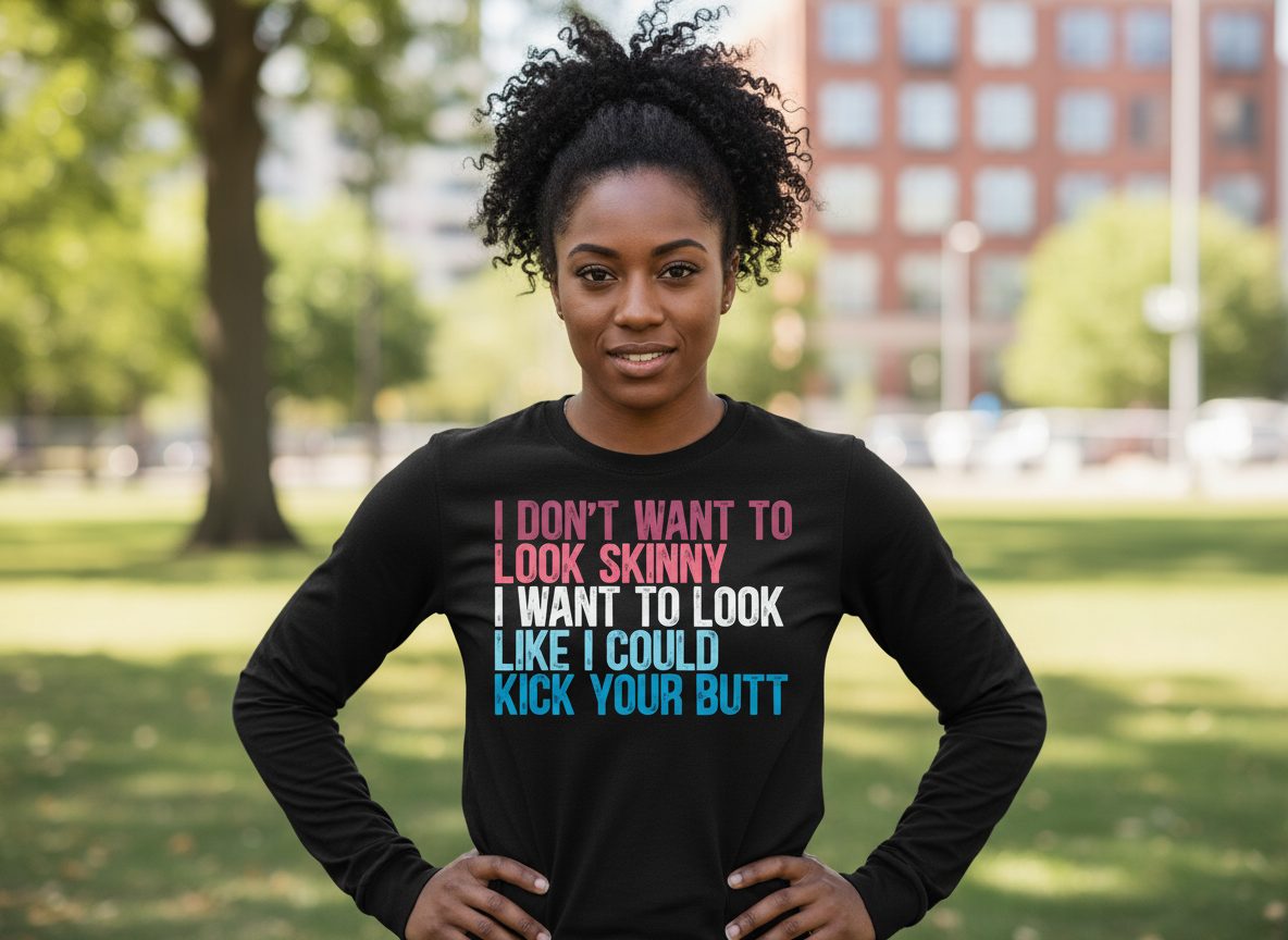 I Don't Want to Look Skinny I Want to Look Like I Could Kick Your Butt fitness and empowerment Long Sleeve Tee Black