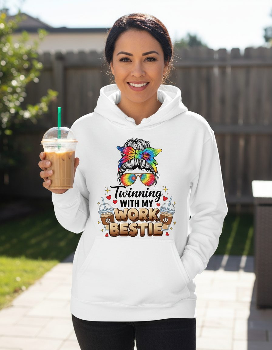 Twinning with My Work Bestie work bestie Hoodie White lifestyle mockup