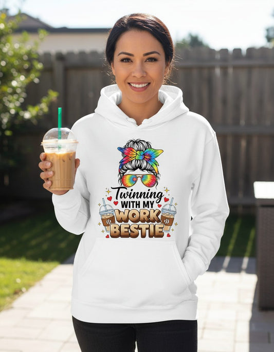 Twinning with My Work Bestie work bestie Hoodie White lifestyle mockup