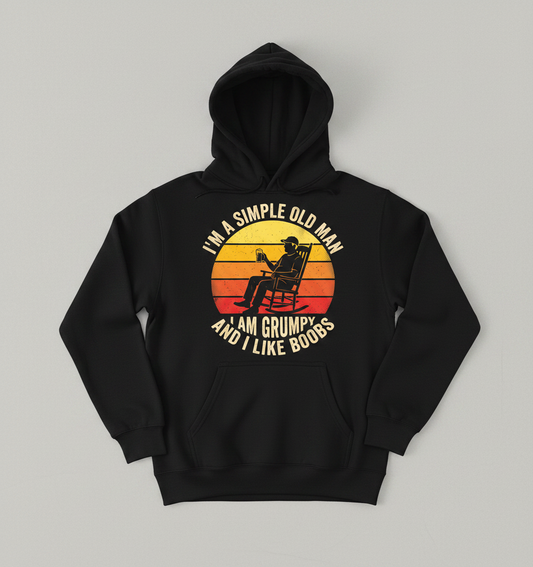 I'm A Simple Old Man I Am Grumpy Funny Retro Sunset Hoodie - Black