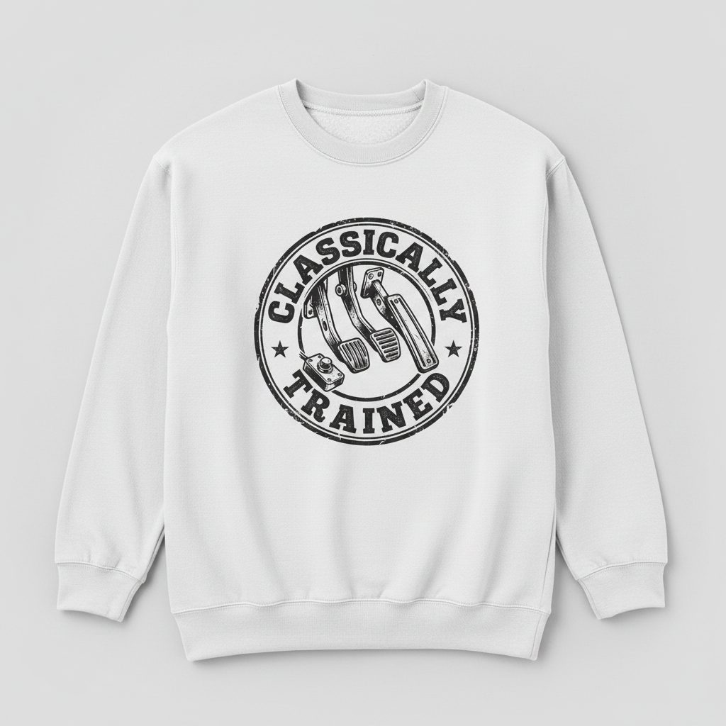 Classically Trained Vintage Manual Transmission Sweatshirt - product mockup - White