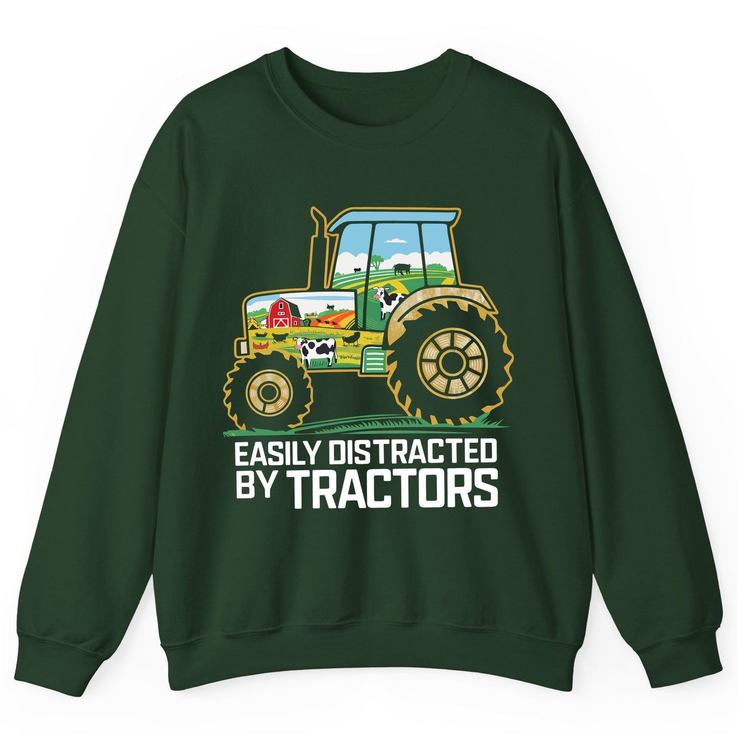 Easily Distracted by Tractors farming Sweatshirt Forest Green product mockup