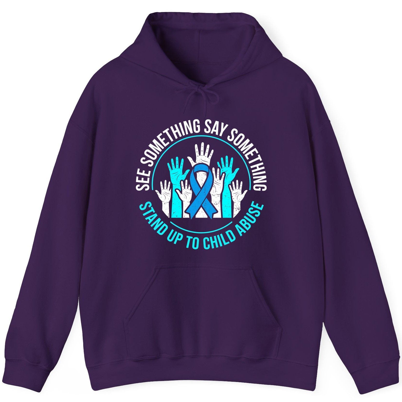 See Something Say Something Stand Up to Child Abuse Awareness Hoodie - product mockup - Purple