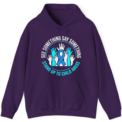See Something Say Something Stand Up to Child Abuse Awareness Hoodie - product mockup - Purple