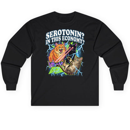 Serotonin in This Economy? cats Long Sleeve Tee Black product mockup