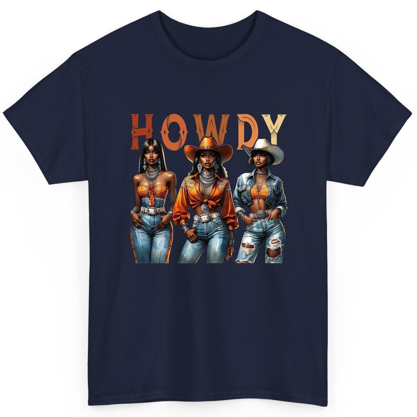 Howdy black cowgirls T-Shirt Navy product mockup