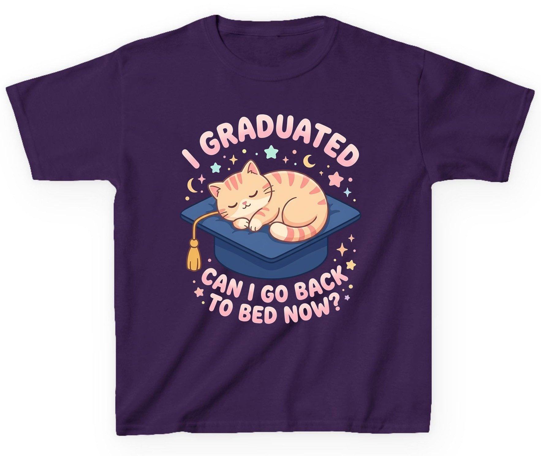 I Graduated CAN I GO BACK TO BED NOW Youth T-Shirt - product mockup - Purple