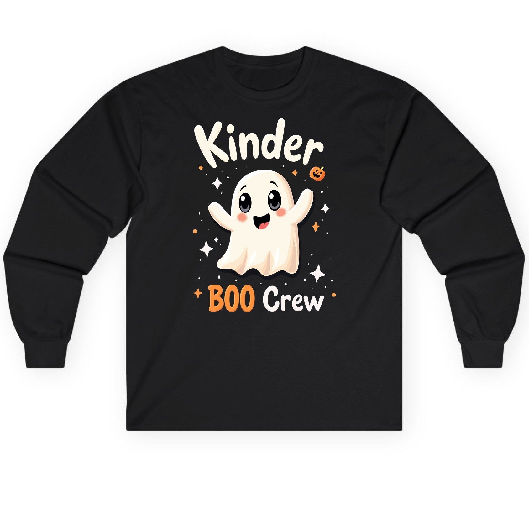 Kinder Boo Crew cute ghost Long Sleeve Tee Black product mockup