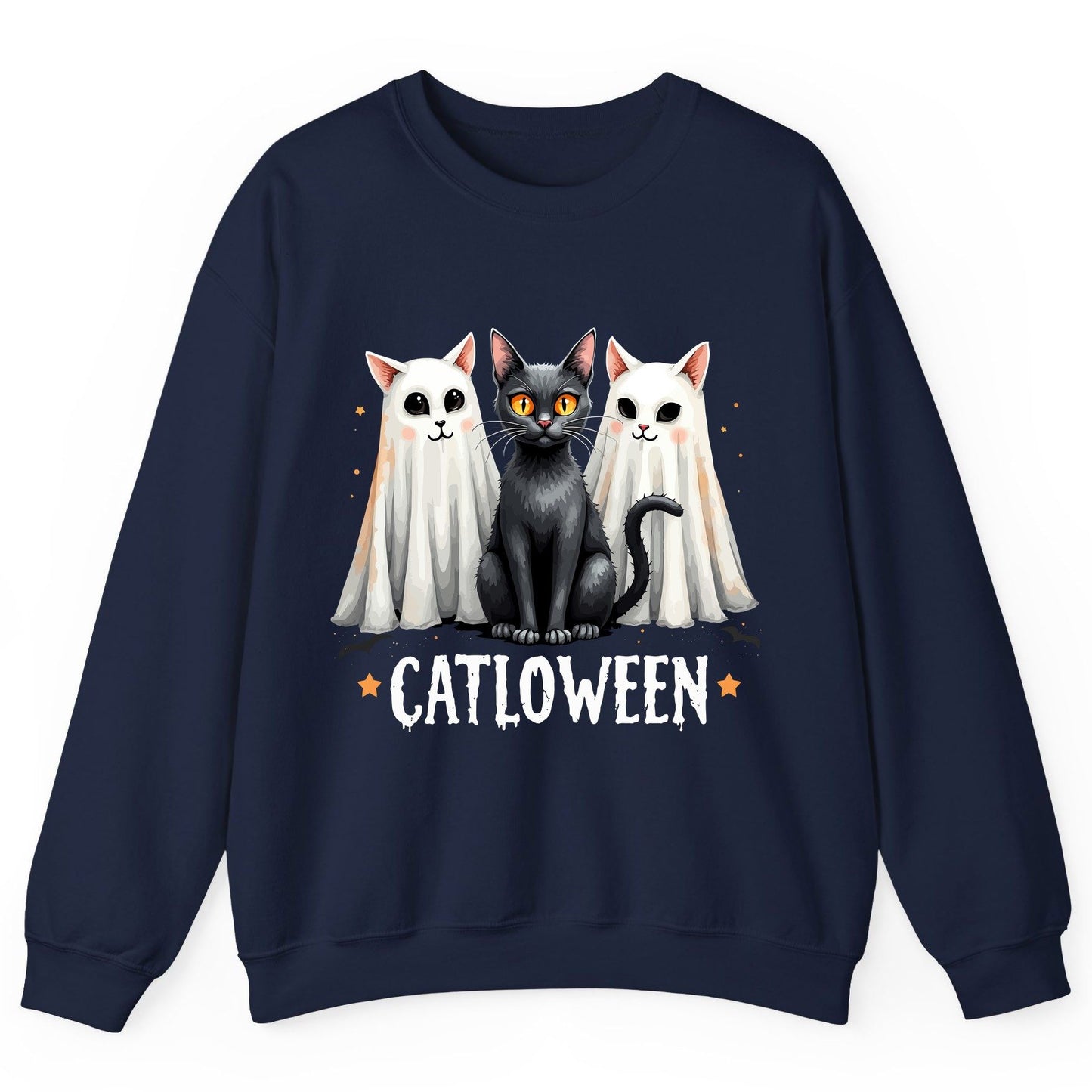Catloween Halloween cats Sweatshirt Navy product mockup