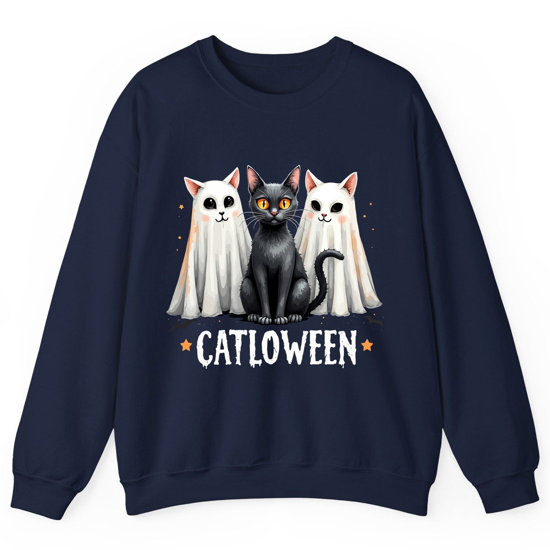 Catloween Halloween cats Sweatshirt Navy product mockup