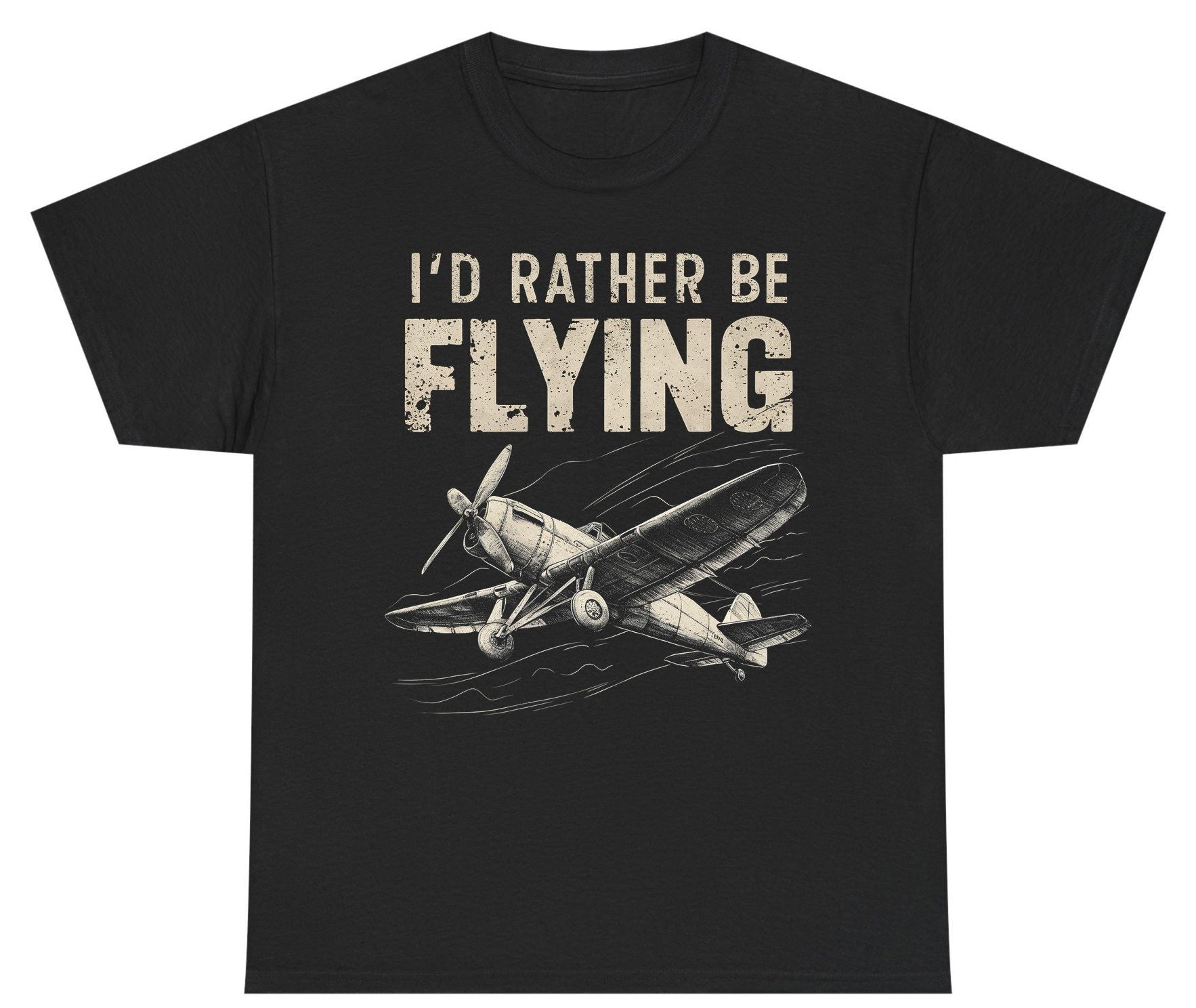 I'd Rather Be Flying vintage propeller plane Youth T-Shirt Black product mockup