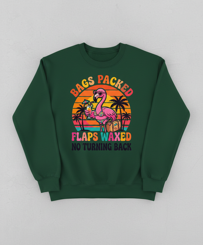 Bags Packed Flaps Waxed Funny Flamingo Vacation Sweatshirt - Forest Green