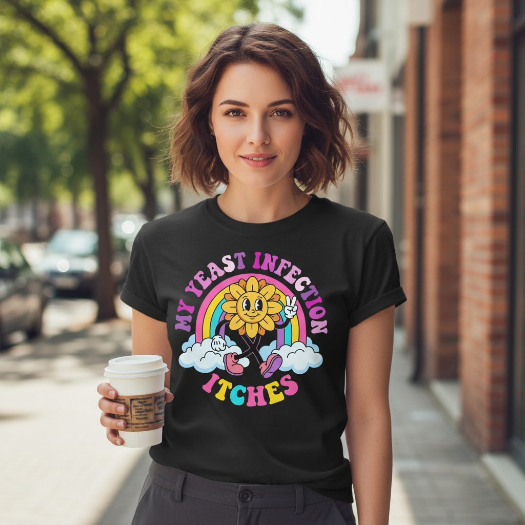 My Yeast Infection Itches Funny Sarcastic Humor T-Shirt - lifestyle model mockup - Black