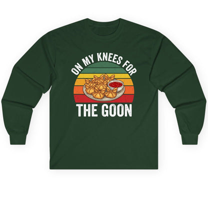 On My Knees for the Goon crab rangoon Long Sleeve Tee Forest Green product mockup