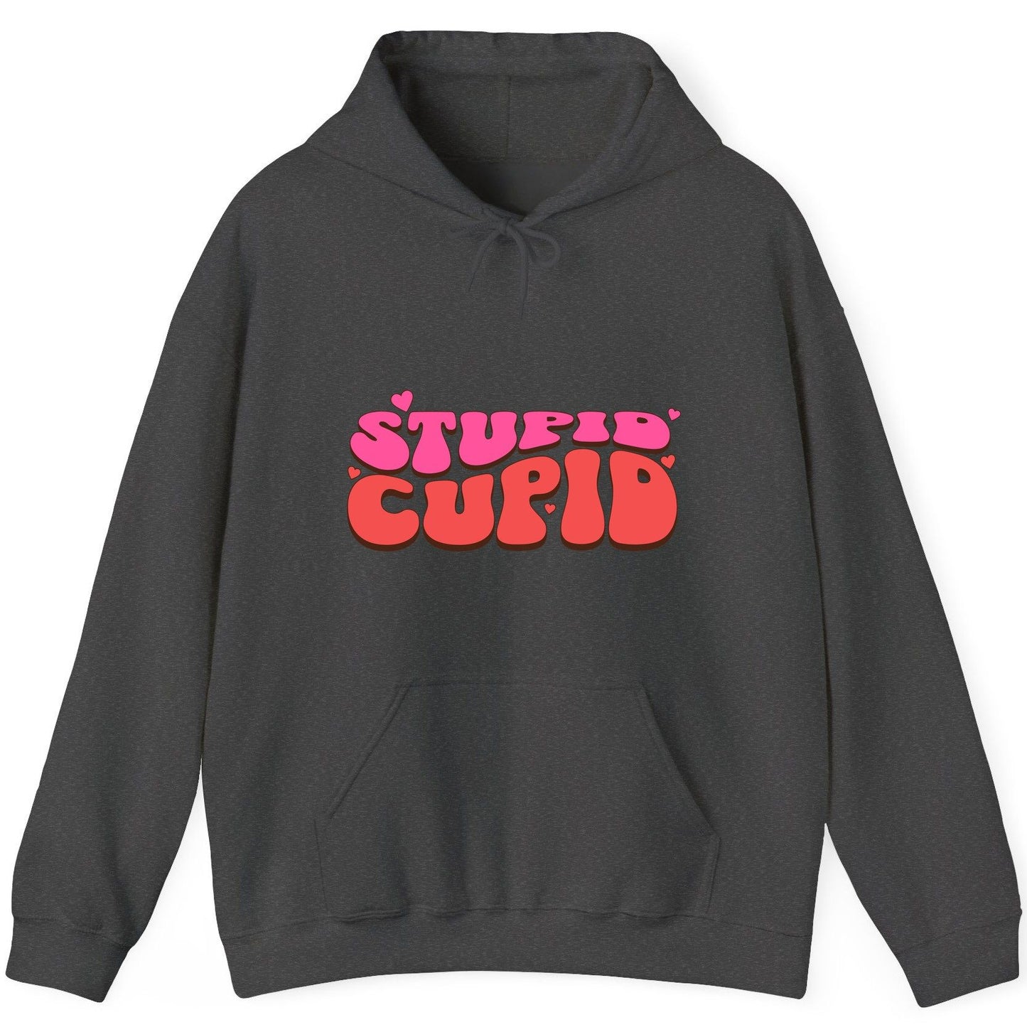 Stupid Cupid anti-Valentine's Day Hoodie Dark Heather product mockup