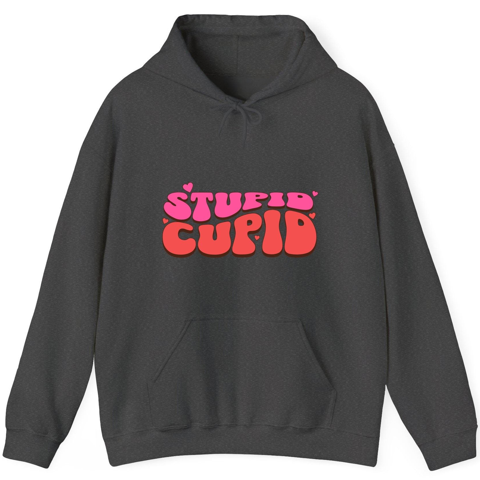 Stupid Cupid anti-Valentine's Day Hoodie Dark Heather product mockup