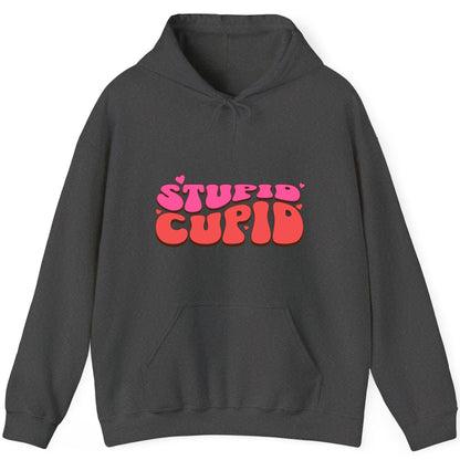 Stupid Cupid anti-Valentine's Day Hoodie Dark Heather product mockup