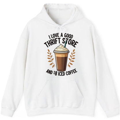 I Love a Good Thrift Store and 8 Iced Coffee coffee and thrifting Hoodie White product mockup