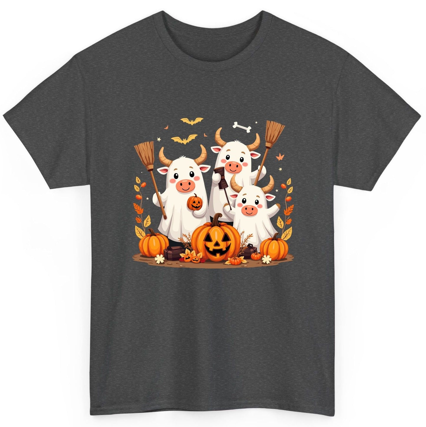 Cute Ghost Cows Halloween cows T-Shirt Dark Heather product mockup