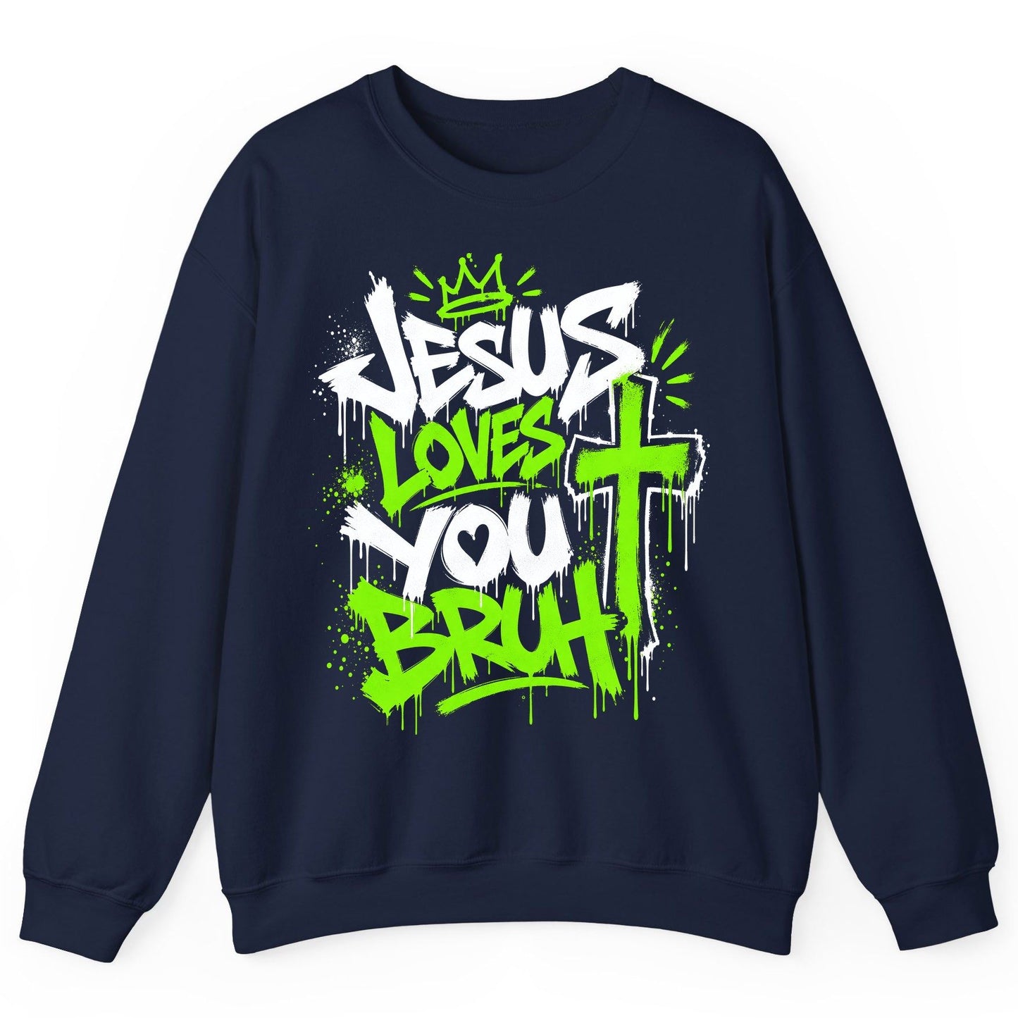 Jesus Loves You Bruh Christian Sweatshirt - product mockup - Navy