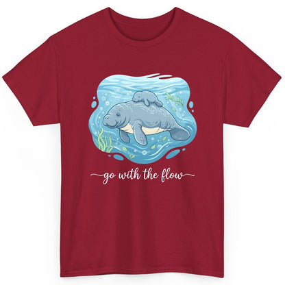 Go with the Flow Manatee T-Shirt - product mockup - Cardinal Red