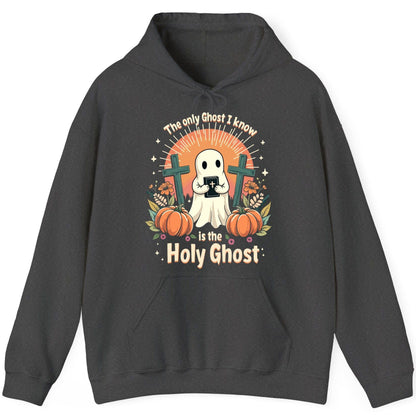 The Only Ghost I Know Is the Holy Ghost christian Halloween Hoodie Dark Heather product mockup