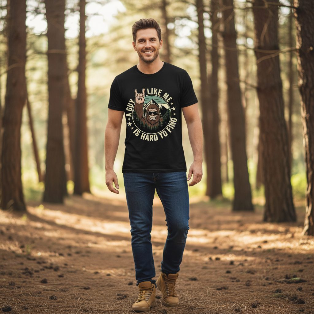 A Guy Like Me Is Hard to Find bigfoot T-Shirt Black lifestyle mockup