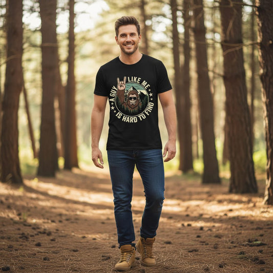 A Guy Like Me Is Hard to Find bigfoot T-Shirt Black lifestyle mockup