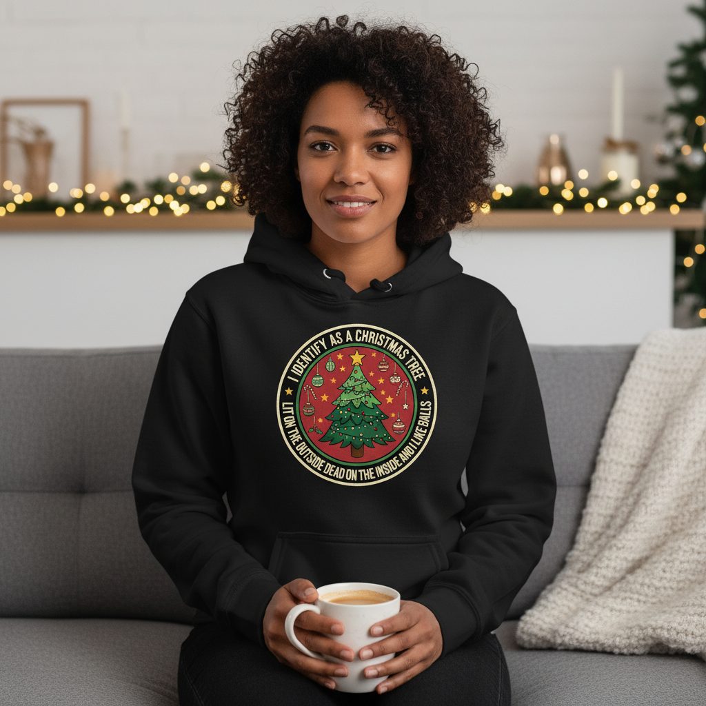 I Identify as a Christmas Tree Lit on the Outside Dead on the Inside and I Like Balls funny Christmas Hoodie Black lifestyle