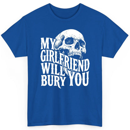 My Girlfriend Will Bury You skull T-Shirt Royal product mockup