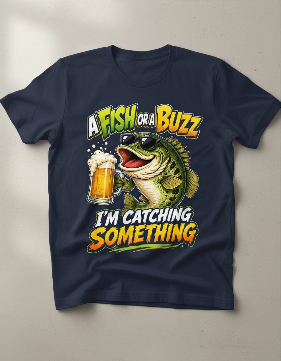 A FISH OR a BUZZ I'M Catching Something Funny Fishing T-Shirt - product mockup - Navy