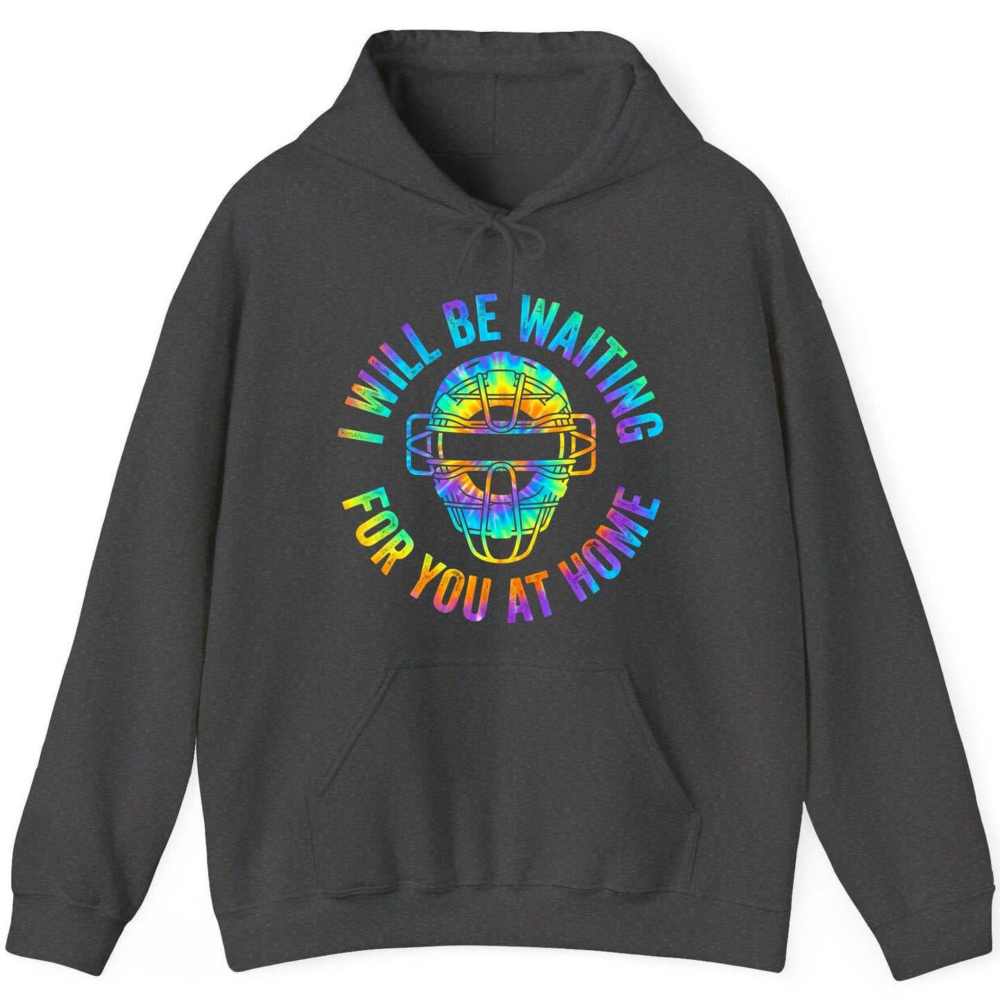 I Will Be Waiting for You at Home baseball catcher Hoodie Dark Heather product mockup