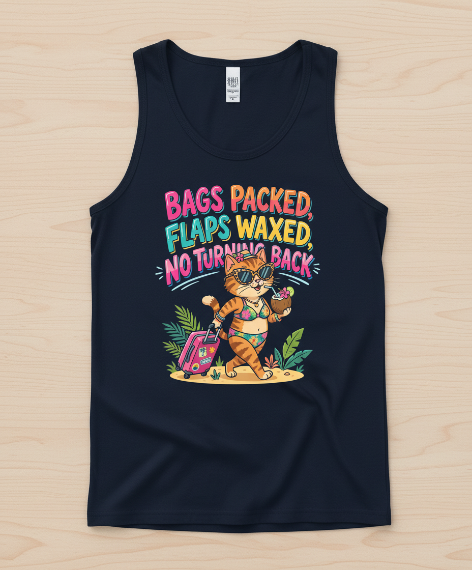 Funny Vacation Cat Bags Packed Flaps Waxed Tank Top - Navy