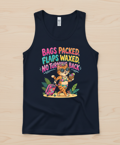 Funny Vacation Cat Bags Packed Flaps Waxed Tank Top - Navy