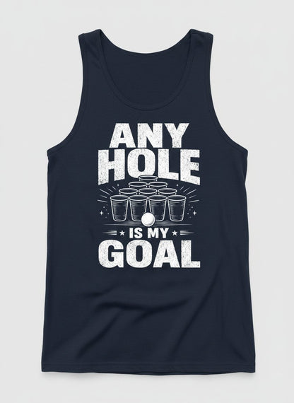 Any Hole Is My Goal Funny Beer Pong Tank Top - product mockup - Navy