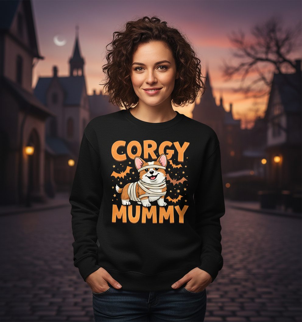 Corgy Mummy corgi Sweatshirt Black lifestyle mockup