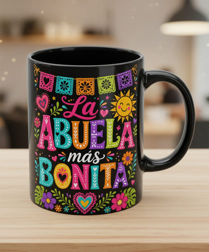 La Abuela Más Bonita Spanish Grandma Black Mug - product mockup - Black