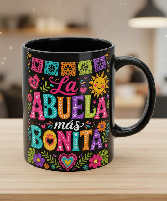 La Abuela Más Bonita Spanish Grandma Black Mug - product mockup - Black