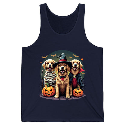Golden Retriever Halloween Trio golden retriever Tank Top Navy product mockup