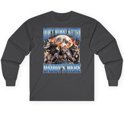 Don't Worry Kitten Daddy's Here werewolf Long Sleeve Tee Dark Heather product mockup