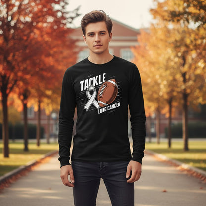Tackle Lung Cancer lung cancer awareness Long Sleeve Tee Black lifestyle mockup