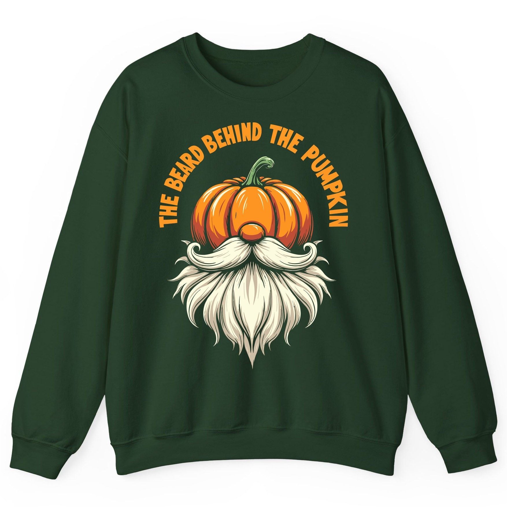 The Beard Behind the Pumpkin Halloween gnome Sweatshirt Forest Green product mockup