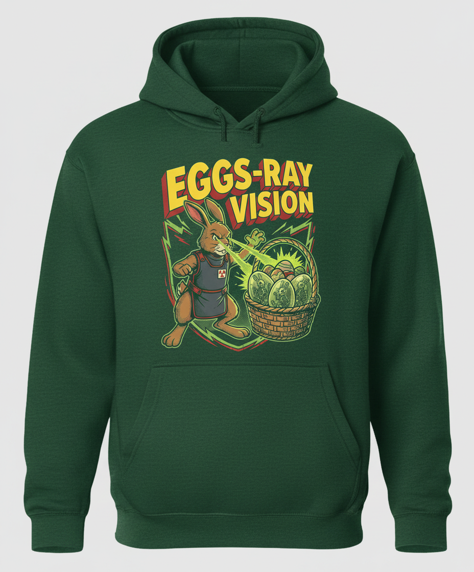Eggs-Ray Vision Funny Easter Bunny Skeleton Hoodie - Forest Green
